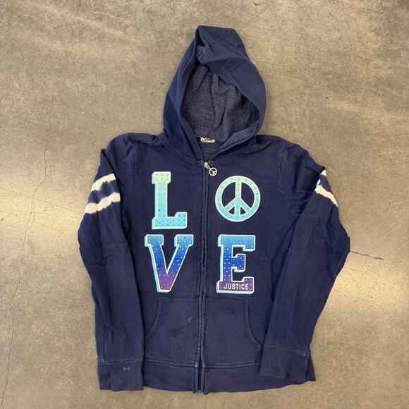 Vintage Sweaters - Vintage Y2k Navy Justice Mcbling Multicolor Zip Up Hoodie Sweatshirt Small